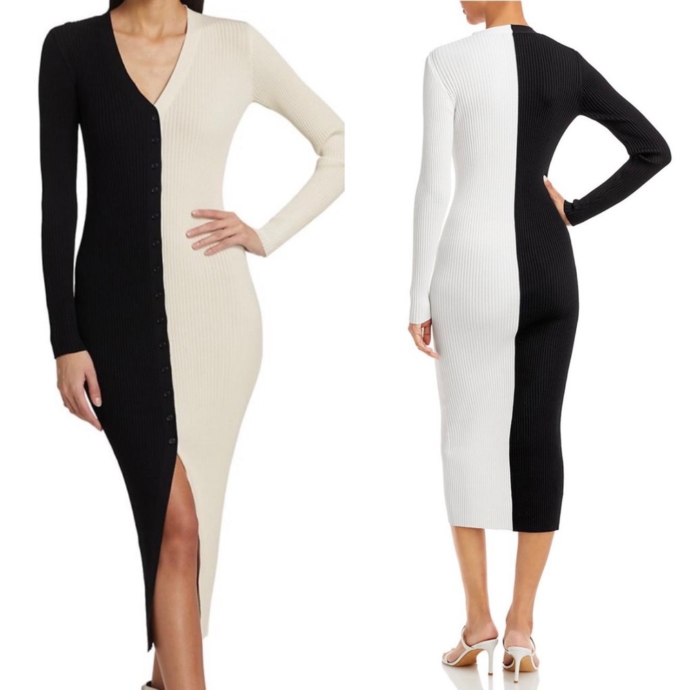 STAUD Shoko Ribbed Color Block Sweater Dress.